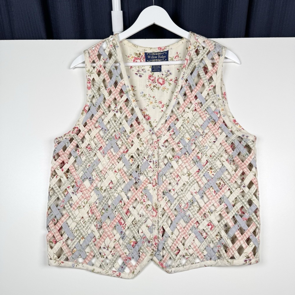 Vintage Willow Ridge Cottagecore Floral Vest Cotton Medium Woven BOHO